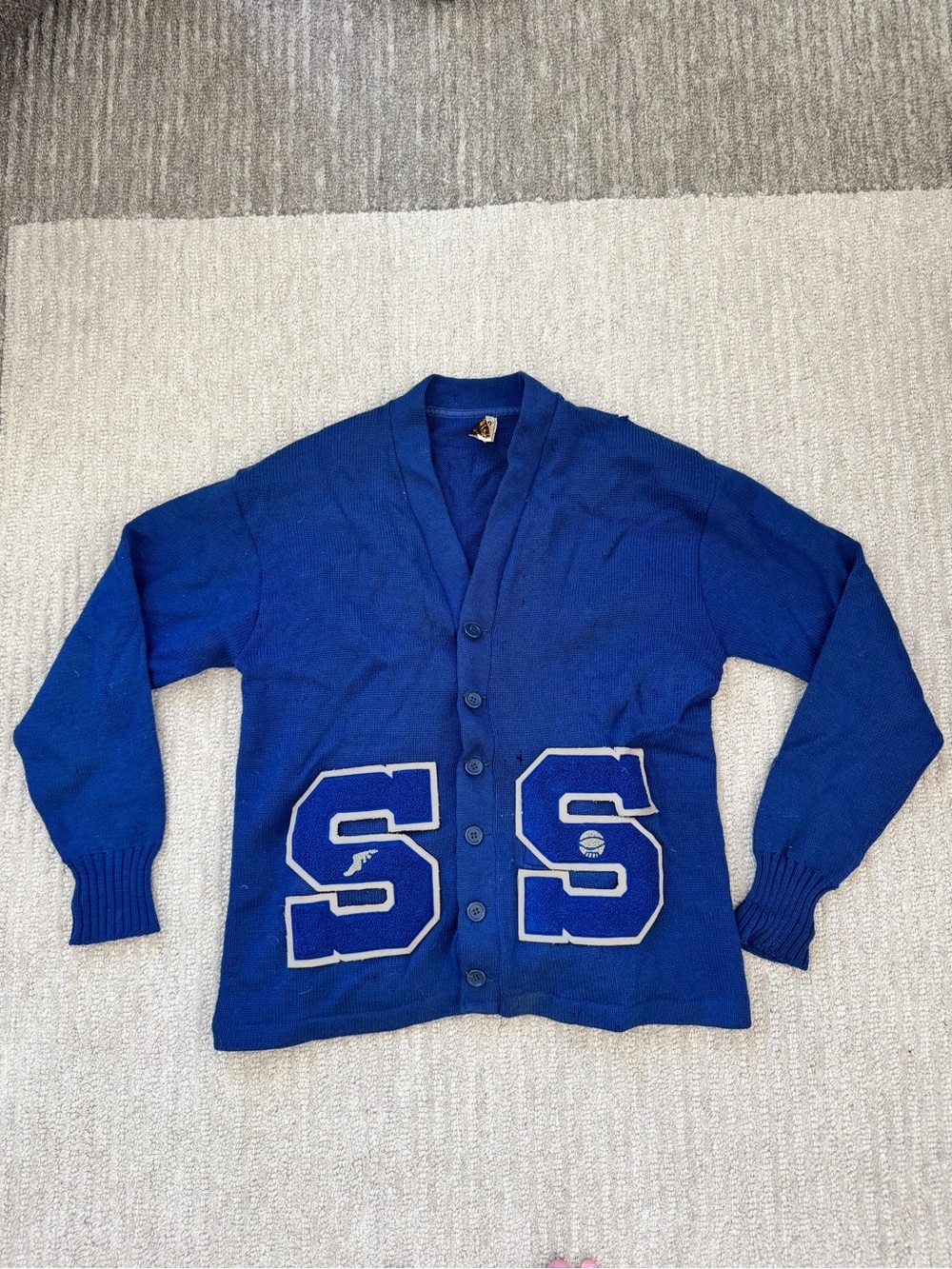 1950s Vintage Varsity Puritan Royal Blue Men's Button-Front Letterman Cardigan